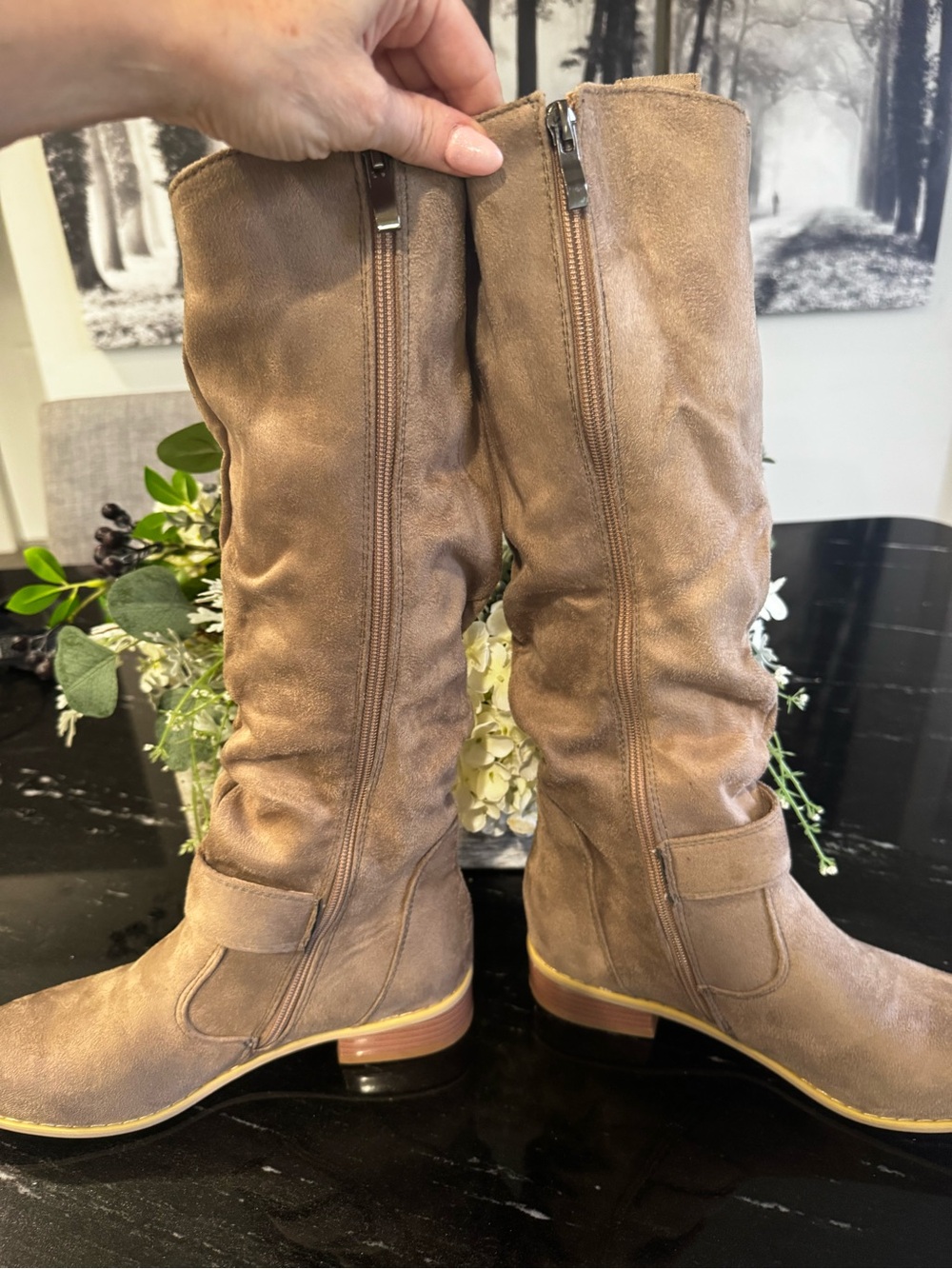 Taupe Knee-High Slouchy Suede Riding Boots “EU 38 / US Women’s 7.5–8” - Picture 5 of 7
